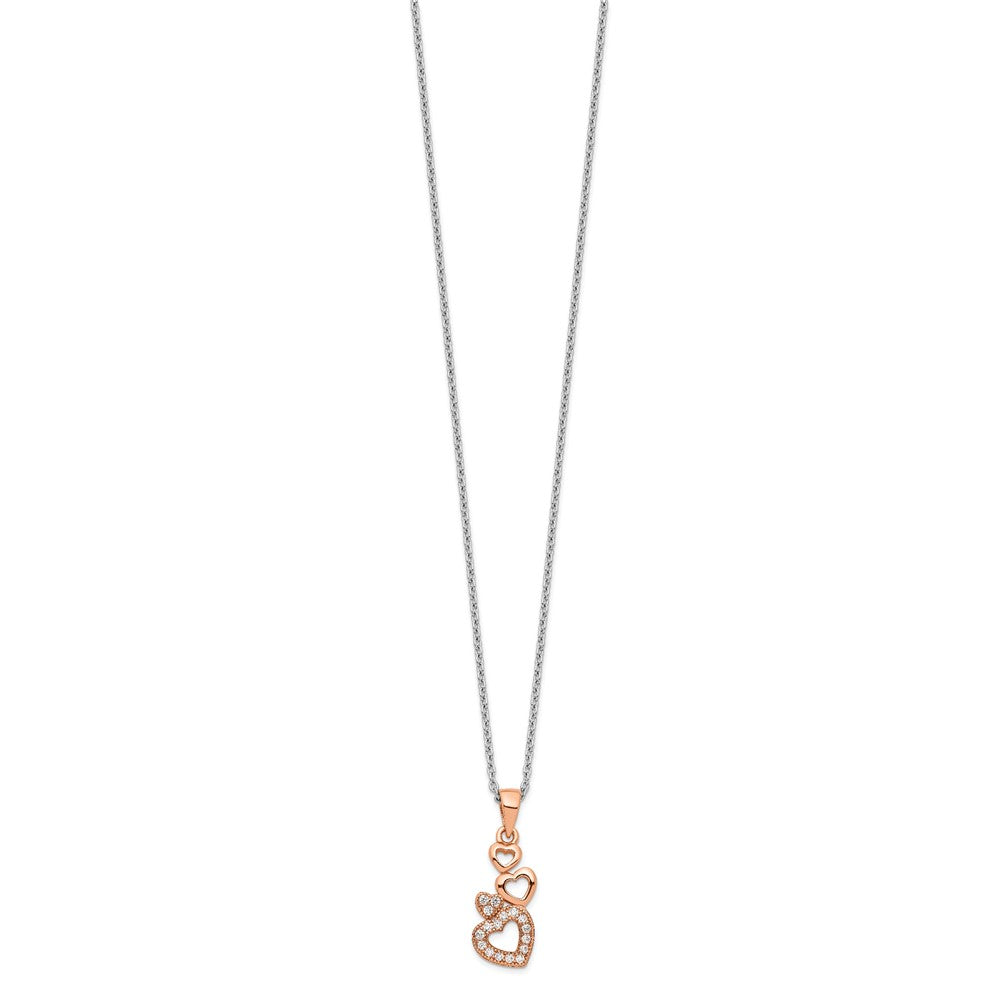 Sterling Silver Brilliant Embers Rose-Tone Flash Rose Gold-Plated 17 Stone 18 Inch Cz Four Linked Hearts Necklace With 2 Extender