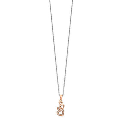 Sterling Silver Brilliant Embers Rose-Tone Flash Rose Gold-Plated 17 Stone 18 Inch Cz Four Linked Hearts Necklace With 2 Extender