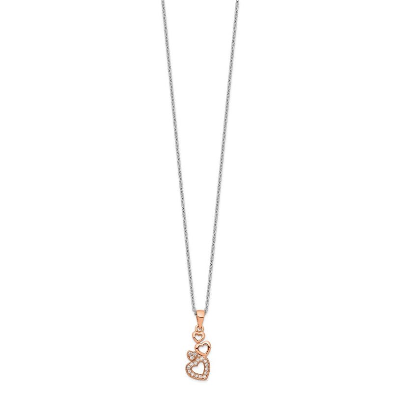 Sterling Silver Brilliant Embers Rose-Tone Flash Rose Gold-Plated 17 Stone 18 Inch Cz Four Linked Hearts Necklace With 2 Extender