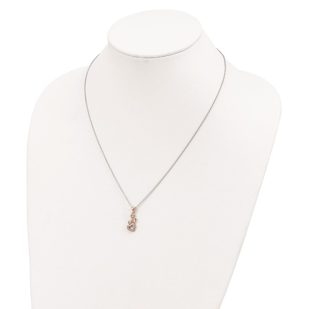 Sterling Silver Brilliant Embers Rose-Tone Flash Rose Gold-Plated 17 Stone 18 Inch Cz Four Linked Hearts Necklace With 2 Extender