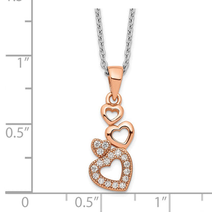 Sterling Silver Brilliant Embers Rose-Tone Flash Rose Gold-Plated 17 Stone 18 Inch Cz Four Linked Hearts Necklace With 2 Extender
