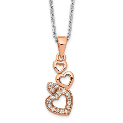 Sterling Silver Brilliant Embers Rose-Tone Flash Rose Gold-Plated 17 Stone 18 Inch Cz Four Linked Hearts Necklace With 2 Extender