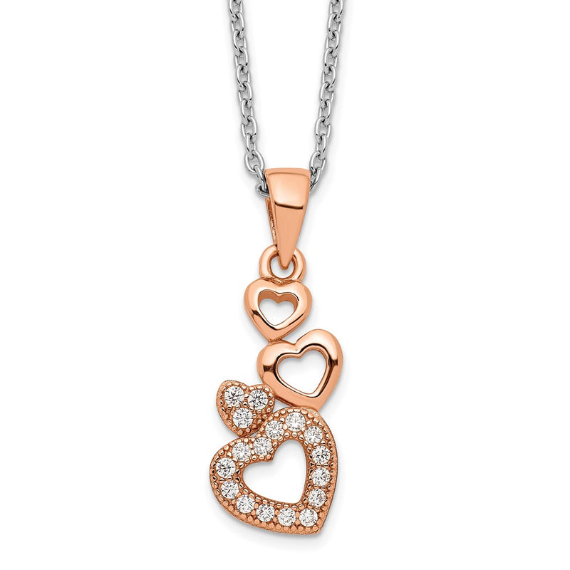 Sterling Silver Brilliant Embers Rose-Tone Flash Rose Gold-Plated 17 Stone 18 Inch Cz Four Linked Hearts Necklace With 2 Extender