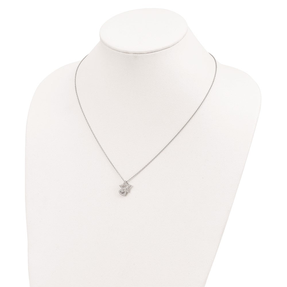 Sterling Silver Brilliant Embers Rhodium-Plated 43 Stone 18 Inch Micro Pav Cz Heart And Star Necklace With 2 Extender
