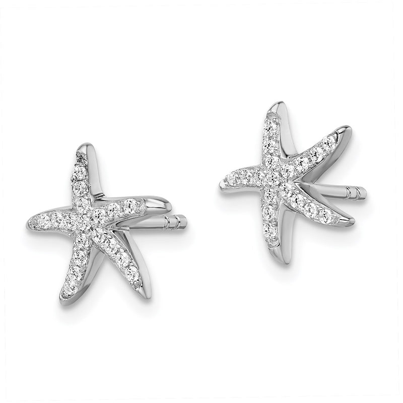 Sterling Silver Brilliant Embers Rhodium-Plated 336 Stone Micro Pav Cz Starfish Post Earrings