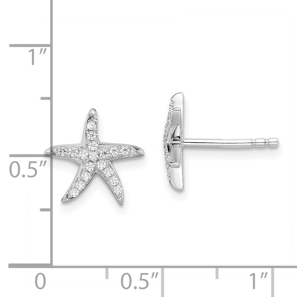 Sterling Silver Brilliant Embers Rhodium-Plated 336 Stone Micro Pav Cz Starfish Post Earrings