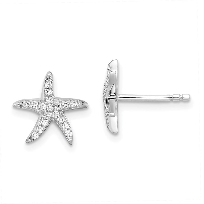 Sterling Silver Brilliant Embers Rhodium-Plated 336 Stone Micro Pav Cz Starfish Post Earrings