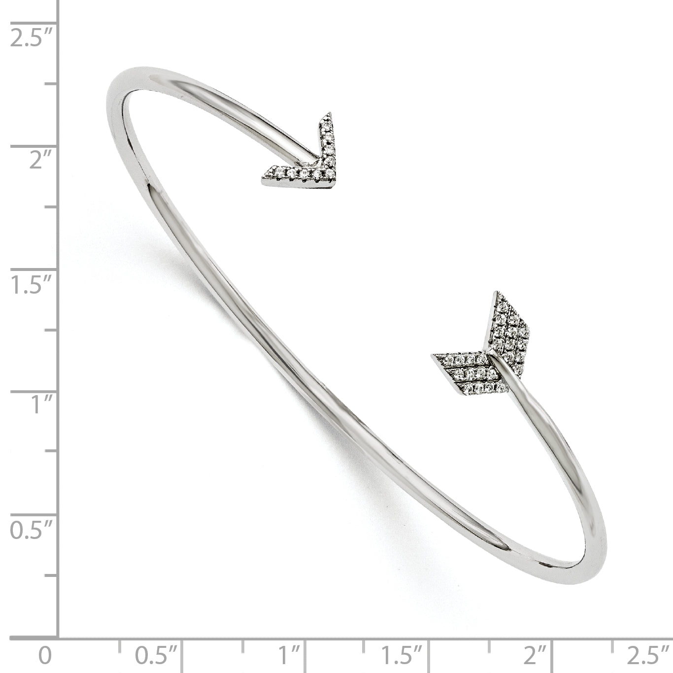 Sterling Silver Brilliant Embers Rhodium-Plated 33 Stone Micro Pav Cz Arrow Bangle