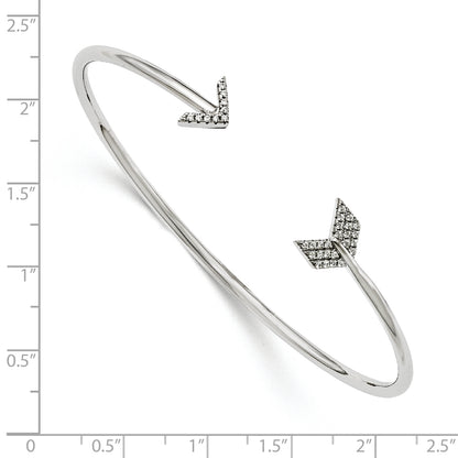 Sterling Silver Brilliant Embers Rhodium-Plated 33 Stone Micro Pav Cz Arrow Bangle