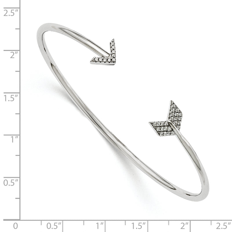 Sterling Silver Brilliant Embers Rhodium-Plated 33 Stone Micro Pav Cz Arrow Bangle