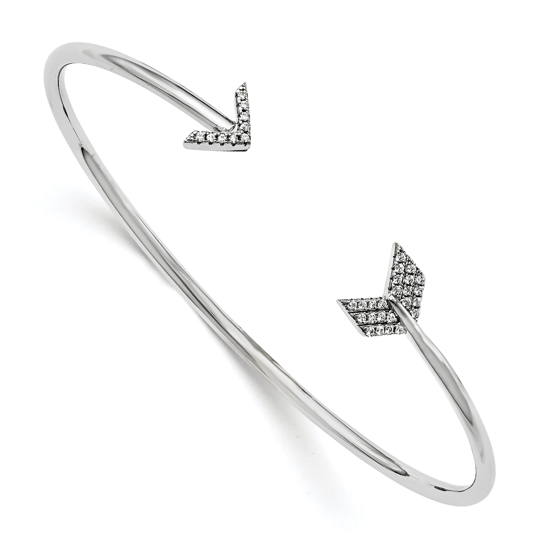 Sterling Silver Brilliant Embers Rhodium-Plated 33 Stone Micro Pav Cz Arrow Bangle