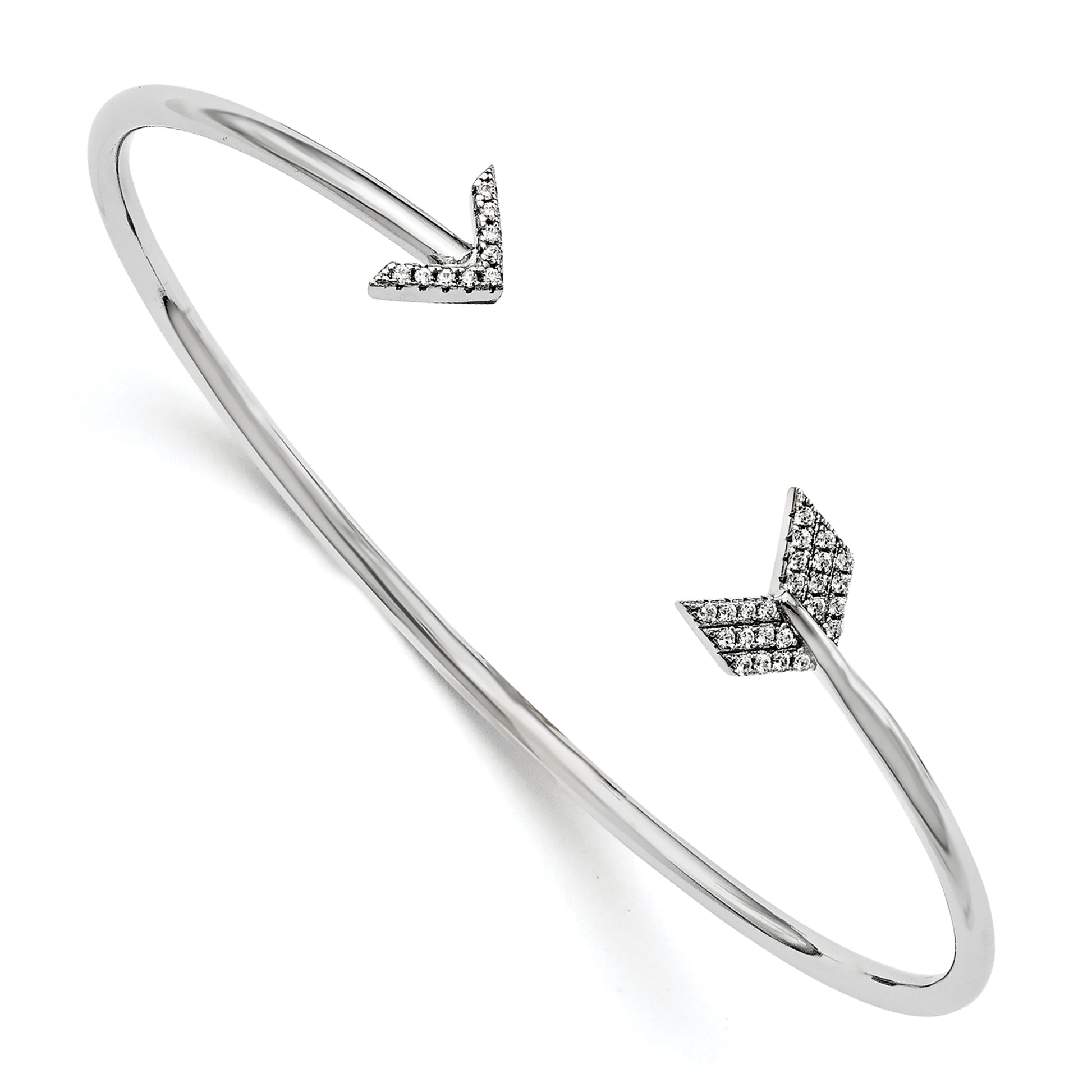 Sterling Silver Brilliant Embers Rhodium-Plated 33 Stone Micro Pav Cz Arrow Bangle
