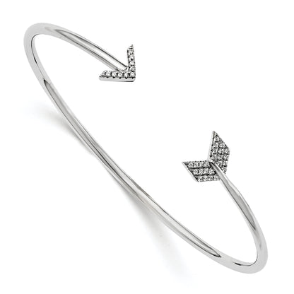 Sterling Silver Brilliant Embers Rhodium-Plated 33 Stone Micro Pav Cz Arrow Bangle