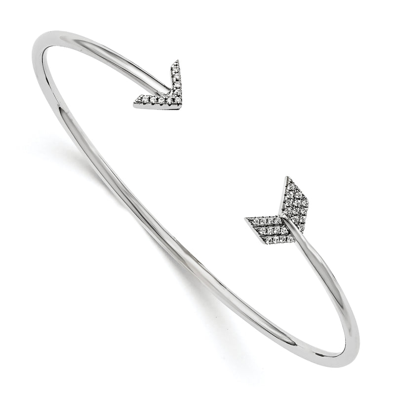 Sterling Silver Brilliant Embers Rhodium-Plated 33 Stone Micro Pav Cz Arrow Bangle