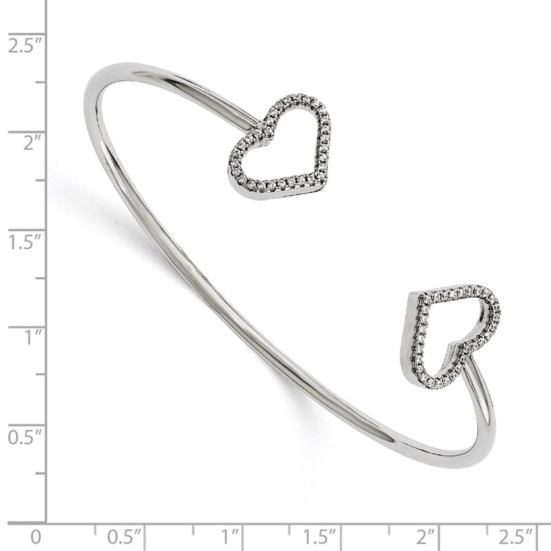 Sterling Silver Brilliant Embers Rhodium-Plated 60 Stone Micro Pav Cz Hearts Bangle