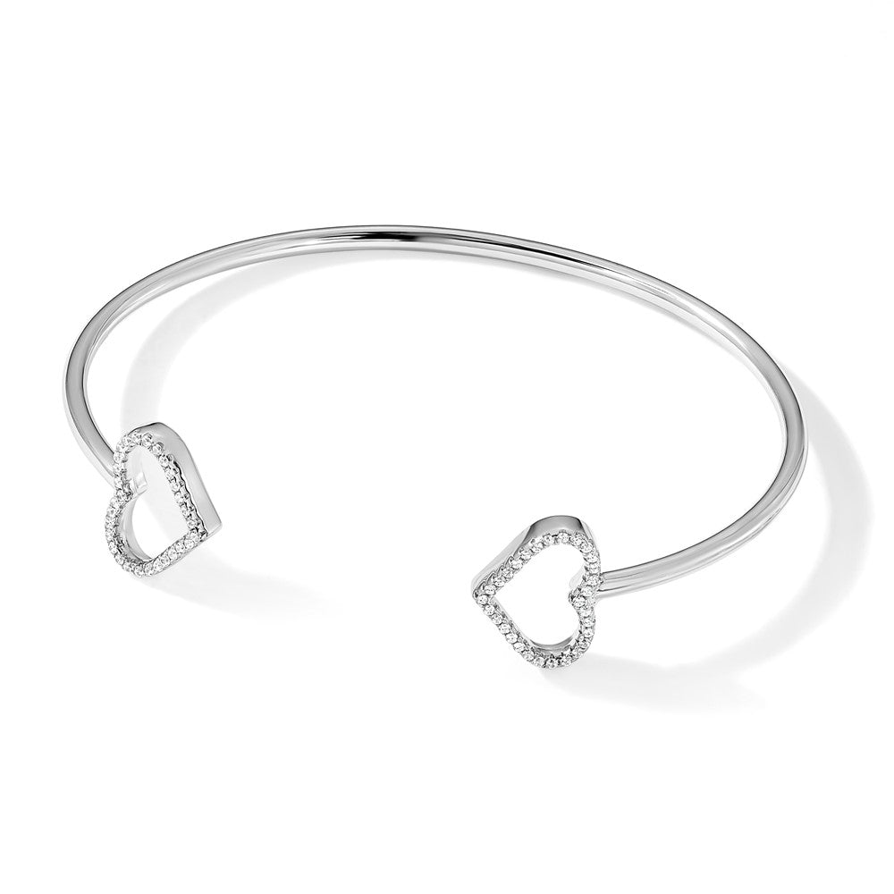 Sterling Silver Brilliant Embers Rhodium-Plated 60 Stone Micro Pav Cz Hearts Bangle