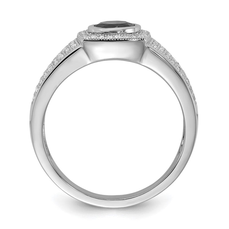 Sterling Silver Brilliant Embers Polished Cz & Black Spinel Men'S Ring