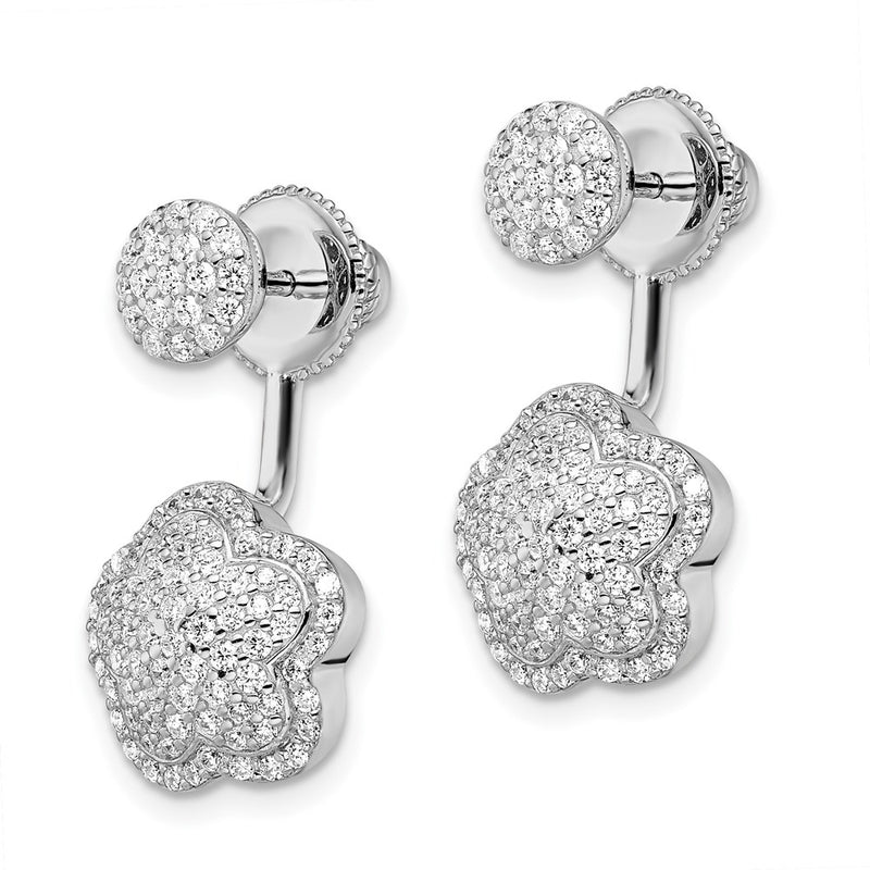 Sterling Silver Rhodium-Plated Cz Convertible Back Earrings