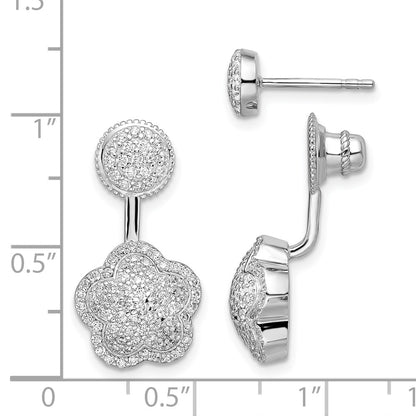 Sterling Silver Rhodium-Plated Cz Convertible Back Earrings