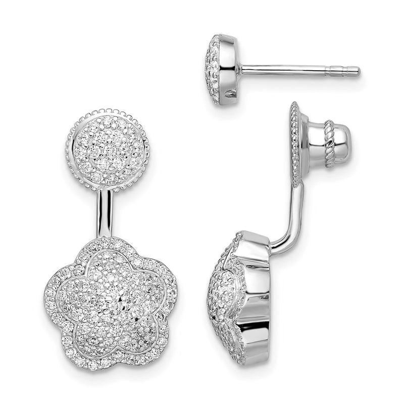 Sterling Silver Rhodium-Plated Cz Convertible Back Earrings