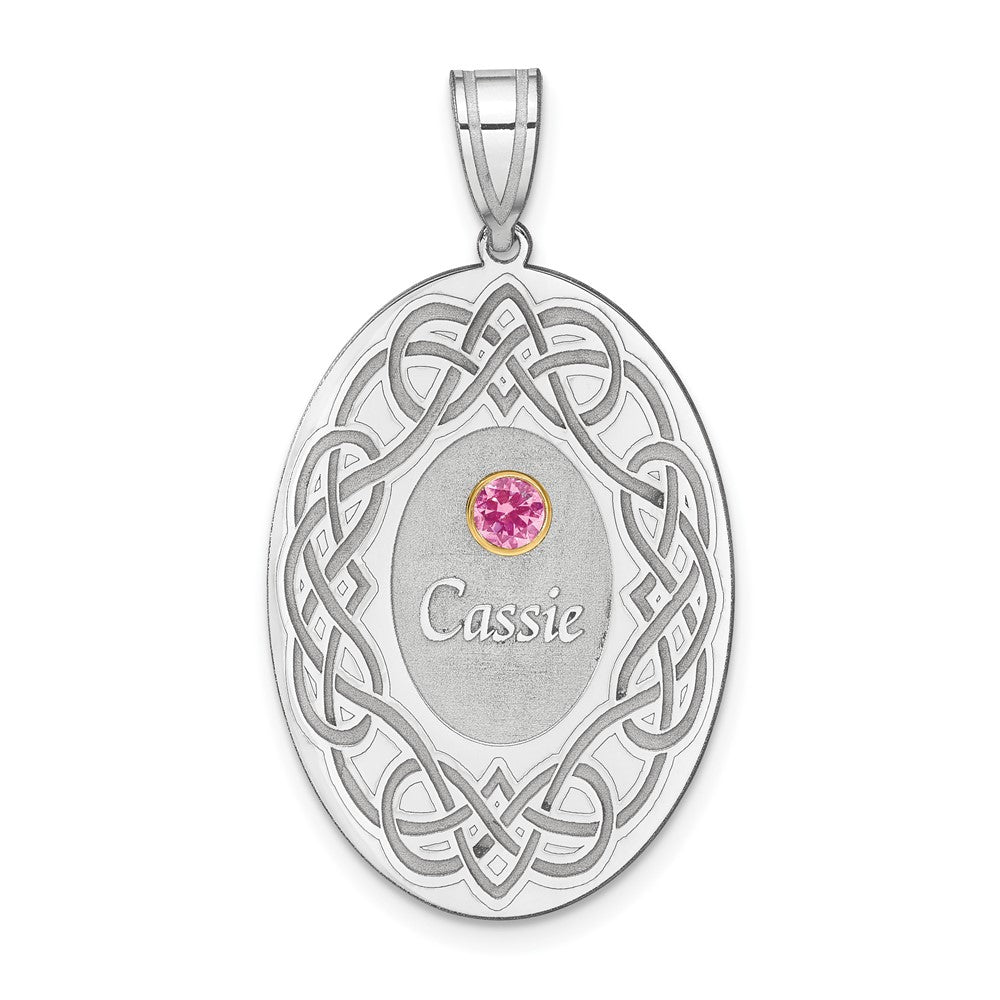 Sterling Silver Rhodium-Plated/14K Bezel Crystal Family Pendant