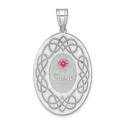 Sterling Silver Rhodium-Plated/14K Bezel Crystal Family Pendant