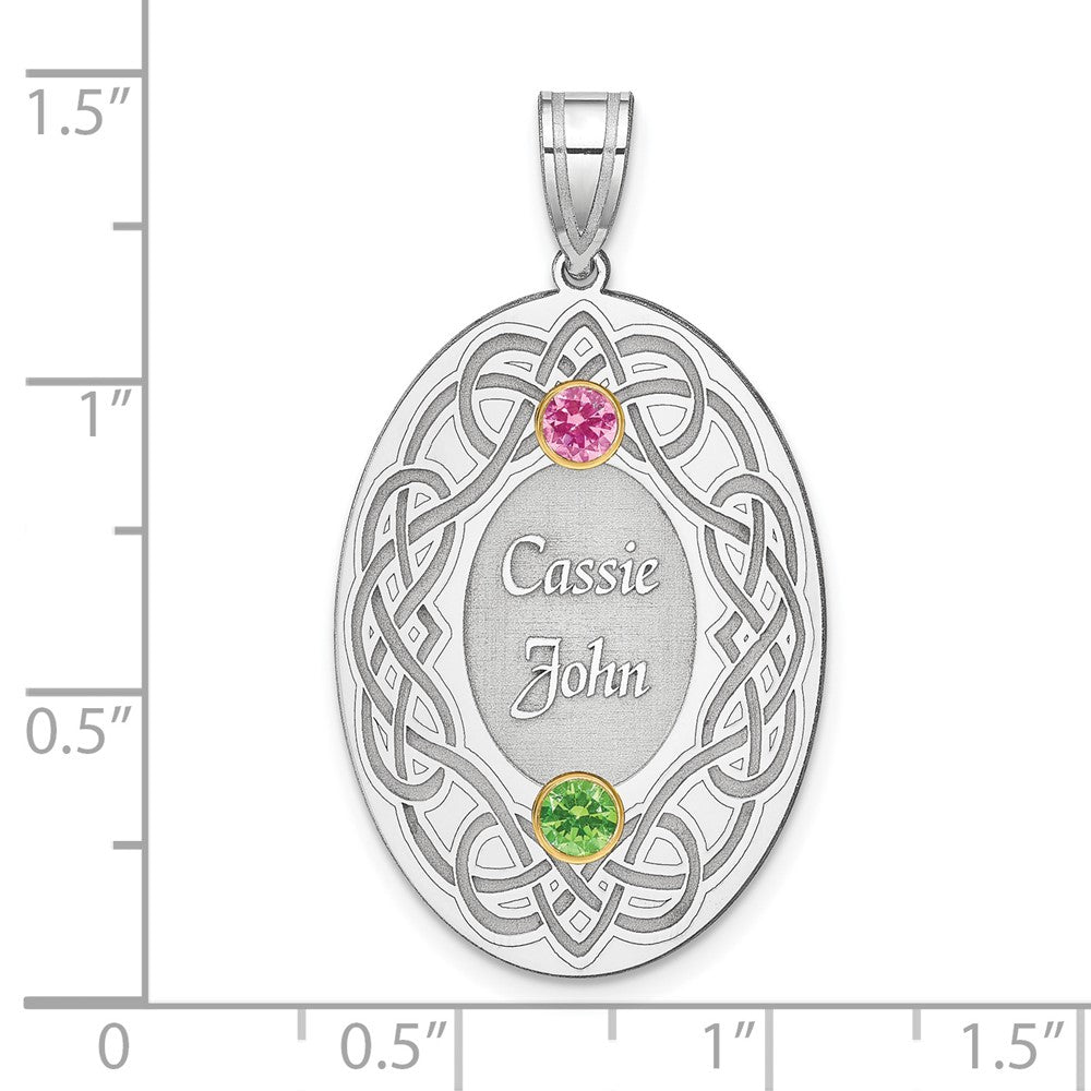 Sterling Silver Rhodium-Plated/14K Bezel Crystal Family Pendant