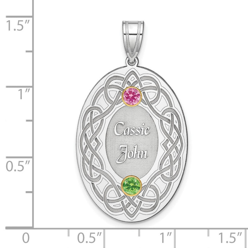 Sterling Silver Rhodium-Plated/14K Bezel Crystal Family Pendant