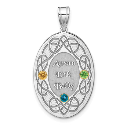 Sterling Silver Rhodium-Plated/14K Bezel Crystal Family Pendant