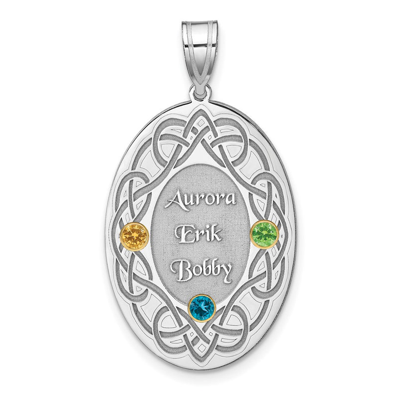 Sterling Silver Rhodium-Plated/14K Bezel Crystal Family Pendant