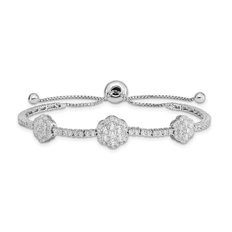 Sterling Silver Shimmer Rhodium-Plated 133 Stone Cz Adjustable 5 Inch Up To 9 Bracelet