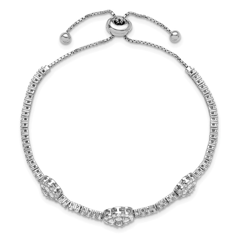 Sterling Silver Shimmer Rhodium-Plated 133 Stone Cz Adjustable 5 Inch Up To 9 Bracelet