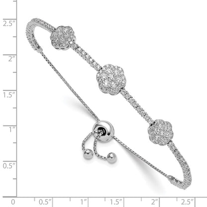 Sterling Silver Shimmer Rhodium-Plated 133 Stone Cz Adjustable 5 Inch Up To 9 Bracelet