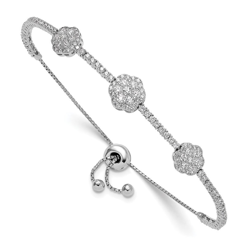 Sterling Silver Shimmer Rhodium-Plated 133 Stone Cz Adjustable 5 Inch Up To 9 Bracelet