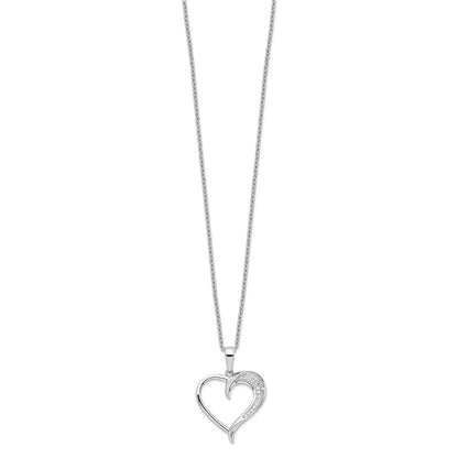 Sterling Silver Brilliant Embers Rhodium-Plated 21 Stone 18 Inch Micro Pav Cz Polished Heart Necklace With 2 Extender