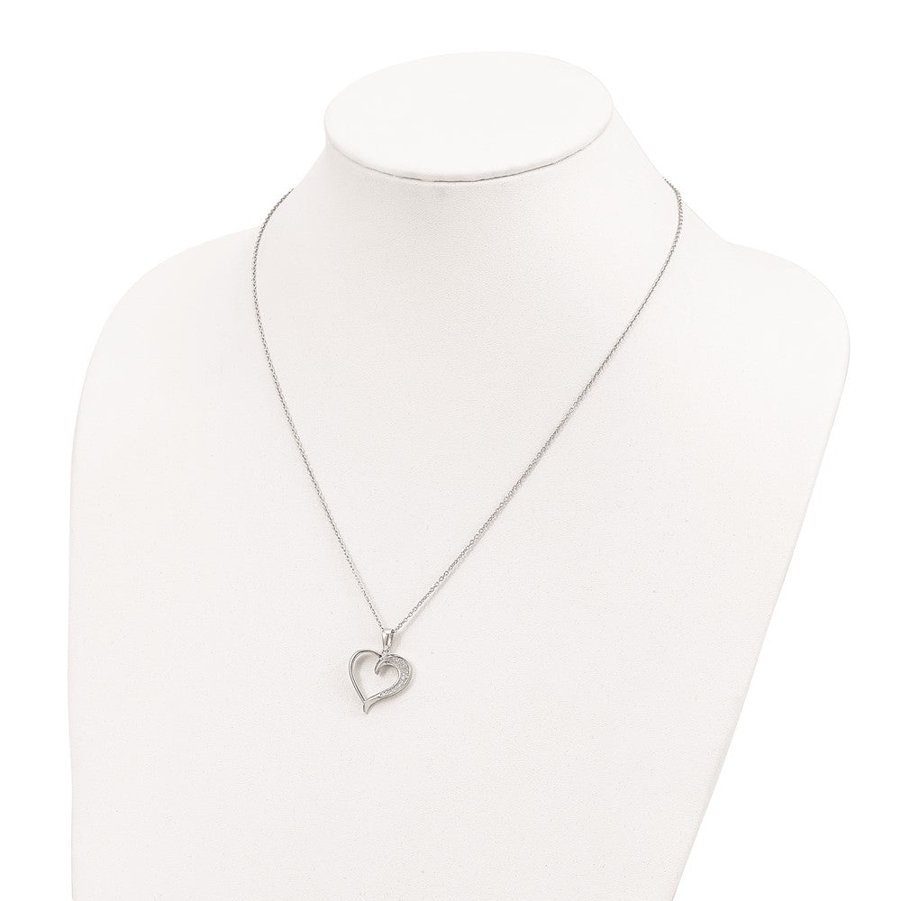 Sterling Silver Brilliant Embers Rhodium-Plated 21 Stone 18 Inch Micro Pav Cz Polished Heart Necklace With 2 Extender