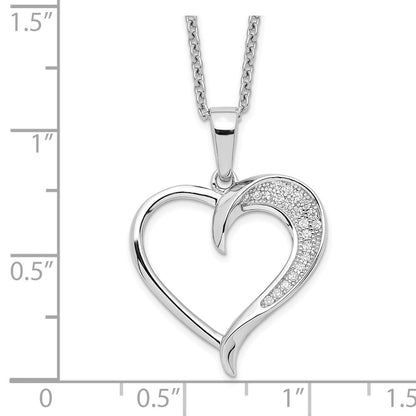 Sterling Silver Brilliant Embers Rhodium-Plated 21 Stone 18 Inch Micro Pav Cz Polished Heart Necklace With 2 Extender