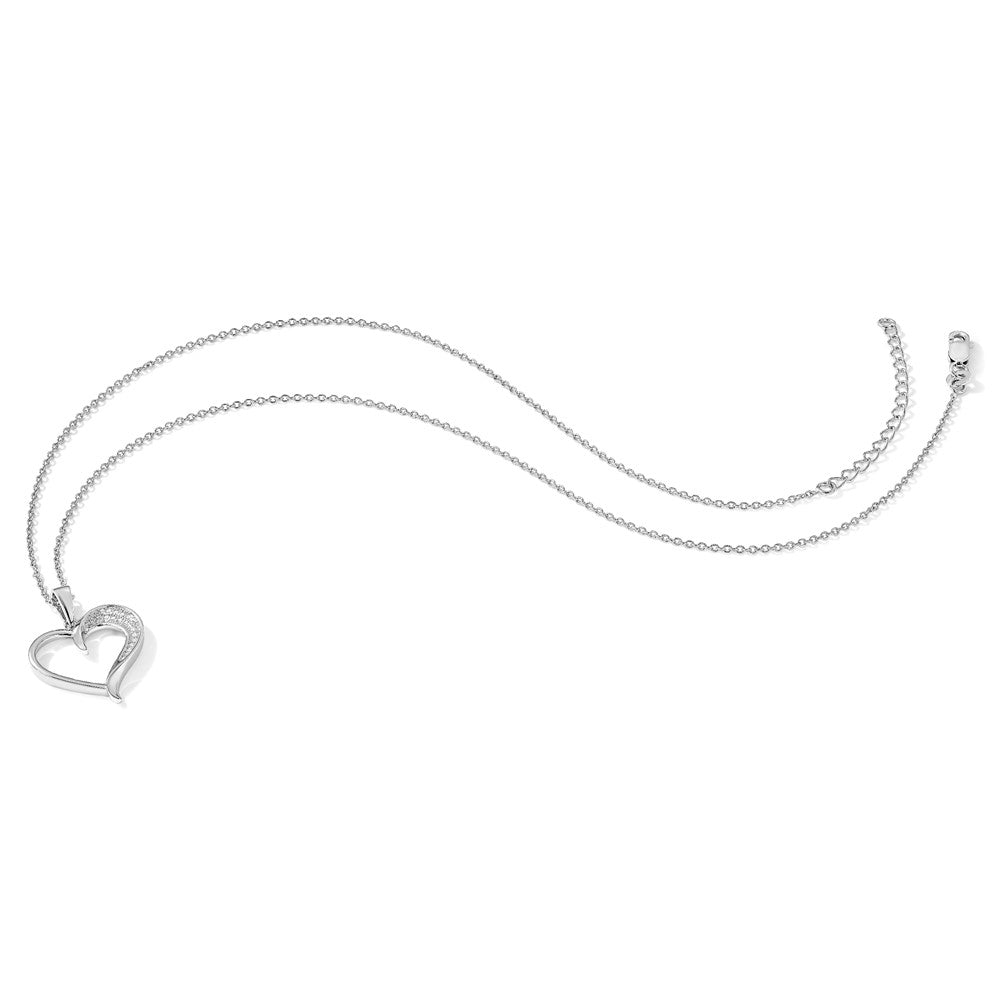 Sterling Silver Brilliant Embers Rhodium-Plated 21 Stone 18 Inch Micro Pav Cz Polished Heart Necklace With 2 Extender