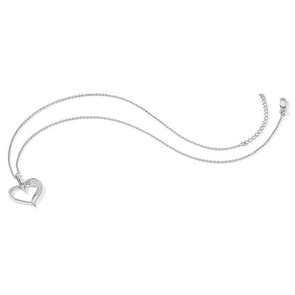 Sterling Silver Brilliant Embers Rhodium-Plated 21 Stone 18 Inch Micro Pav Cz Polished Heart Necklace With 2 Extender