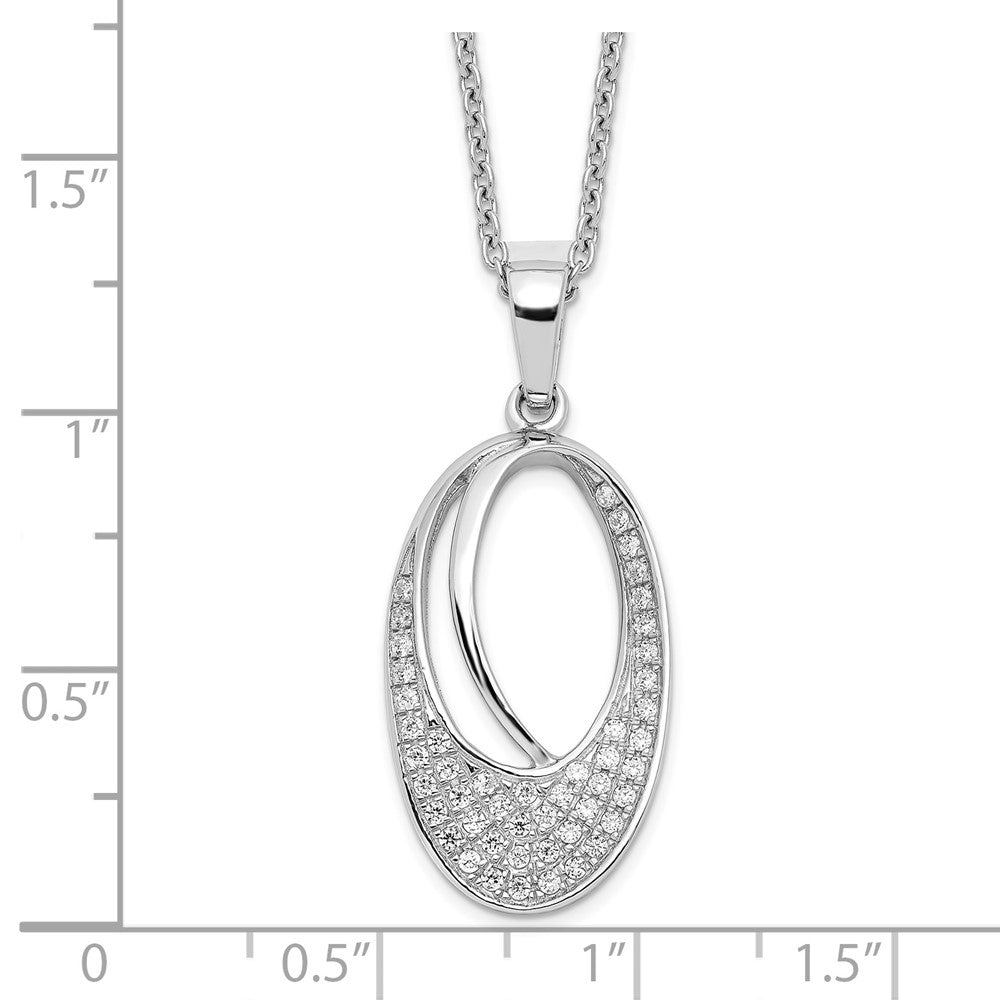 Sterling Silver Brilliant Embers Rhodium-Plated 48 Stone 18 Inch Micro Pav Cz Oval Necklace With 2 Extender