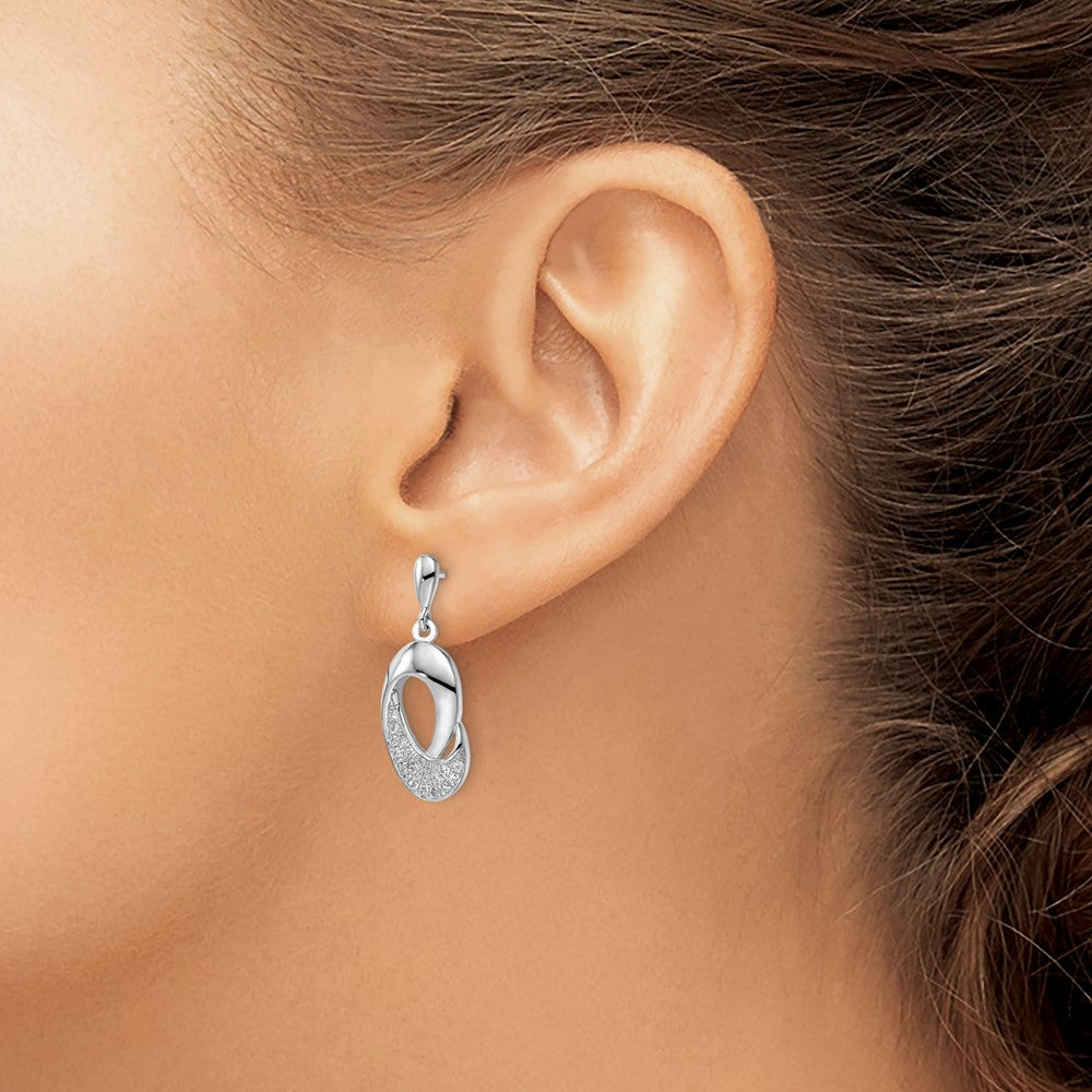 Sterling Silver Brilliant Embers Rhodium-Plated 42 Stone Micro Pav Cz Dangle Post Earrings