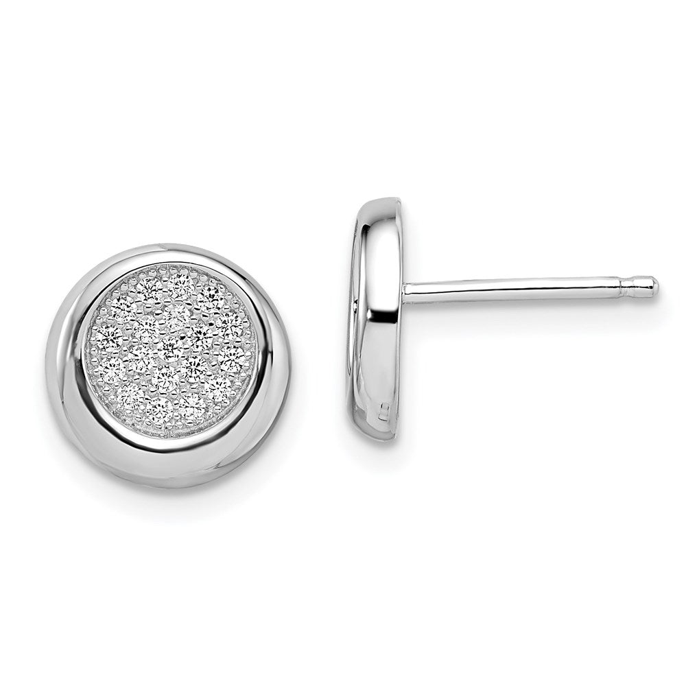 Sterling Silver Brilliant Embers Rhodium-Plated 38 Stone Micro Pav Cz Circle Post Earrings