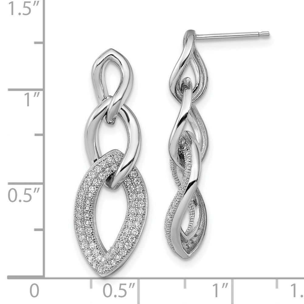 Sterling Silver Brilliant Embers Rhodium-Plated 132 Stone Micro Pav Cz Dangle Post Earrings