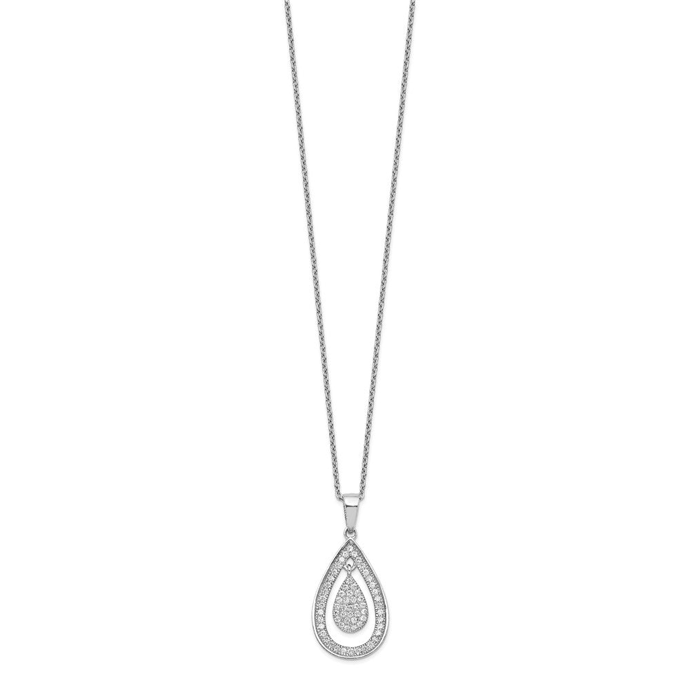 Sterling Silver Brilliant Embers Rhodium-Plated 64 Stone 18 Inch Micro Pav Cz Teardrop Necklace With 2 Extender
