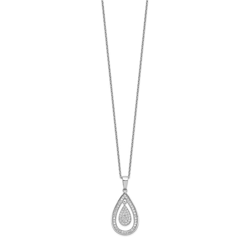 Sterling Silver Brilliant Embers Rhodium-Plated 64 Stone 18 Inch Micro Pav Cz Teardrop Necklace With 2 Extender