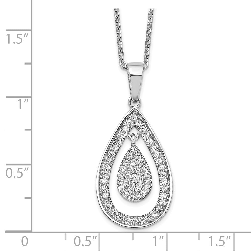 Sterling Silver Brilliant Embers Rhodium-Plated 64 Stone 18 Inch Micro Pav Cz Teardrop Necklace With 2 Extender