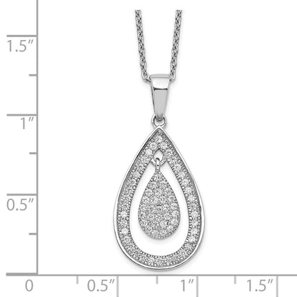 Sterling Silver Brilliant Embers Rhodium-Plated 64 Stone 18 Inch Micro Pav Cz Teardrop Necklace With 2 Extender