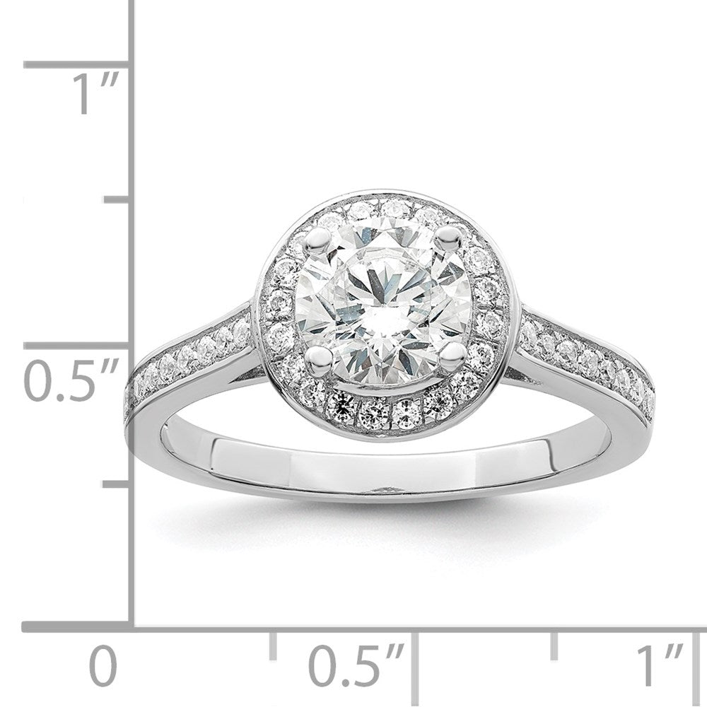 Sterling Silver Brilliant Embers Rhodium-Plated 59 Stone Halo Micro Pav Cz Ring