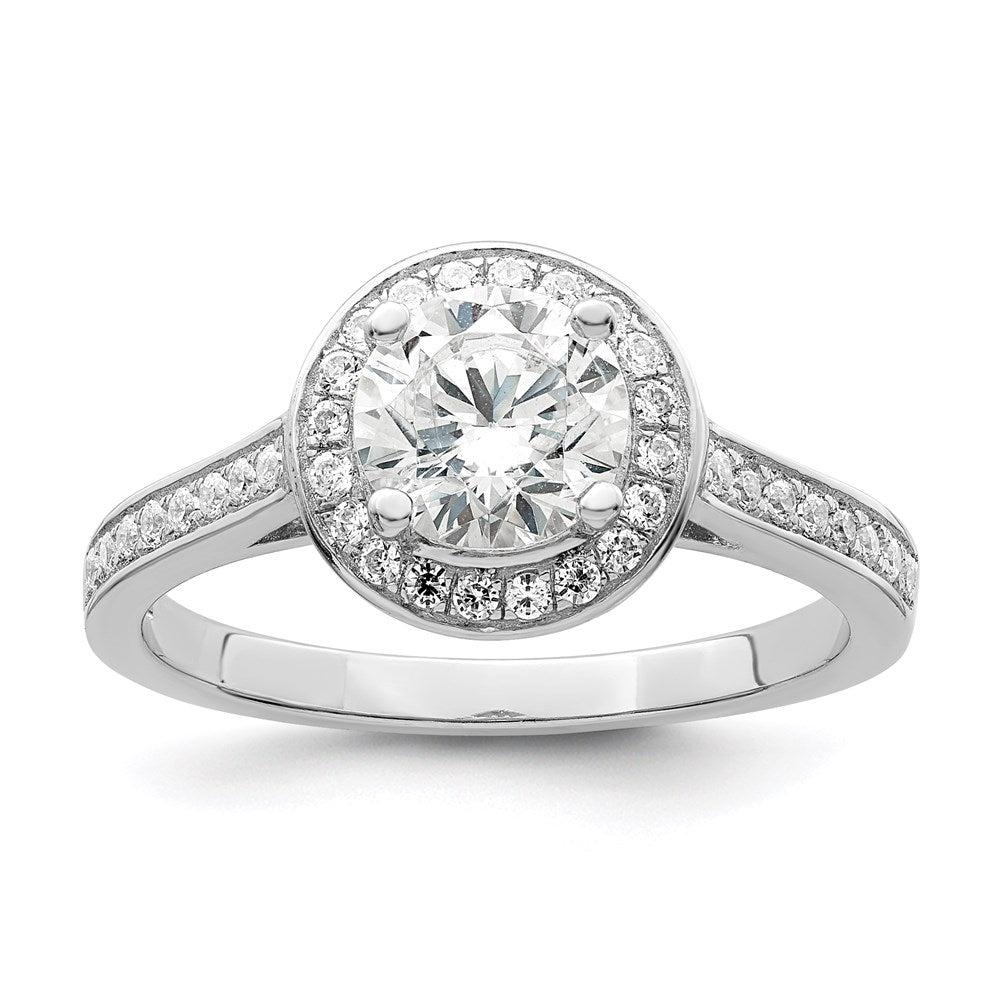 Sterling Silver Brilliant Embers Rhodium-Plated 59 Stone Halo Micro Pav Cz Ring