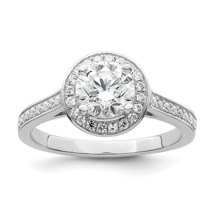 Sterling Silver Brilliant Embers Rhodium-Plated 59 Stone Halo Micro Pav Cz Ring